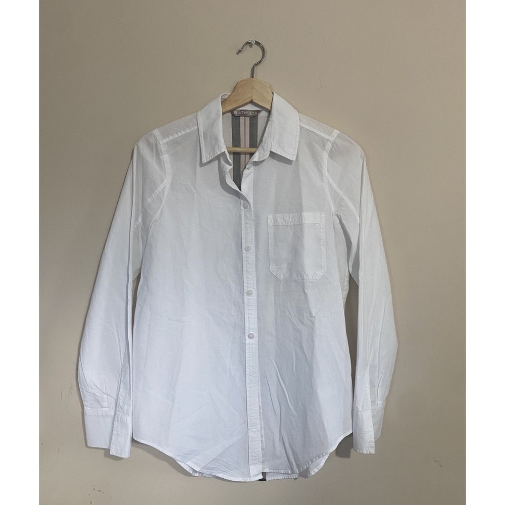 ATHLETA Marinwood White Button Up Back Stripe Long Sleeve Blouse Top Size XS - Picture 1 of 5